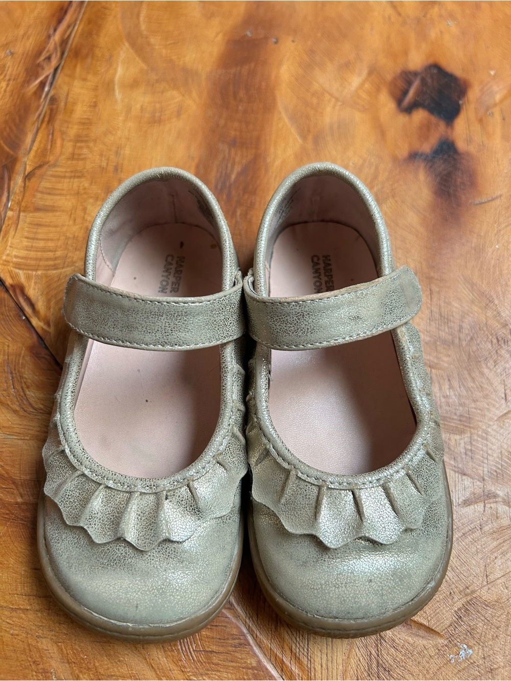 Children's Gold Mary Jane Shoes with Ruffle Accent